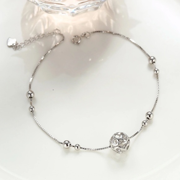 New! Sterling Silver Heart Anklet - Picture 2 of 8